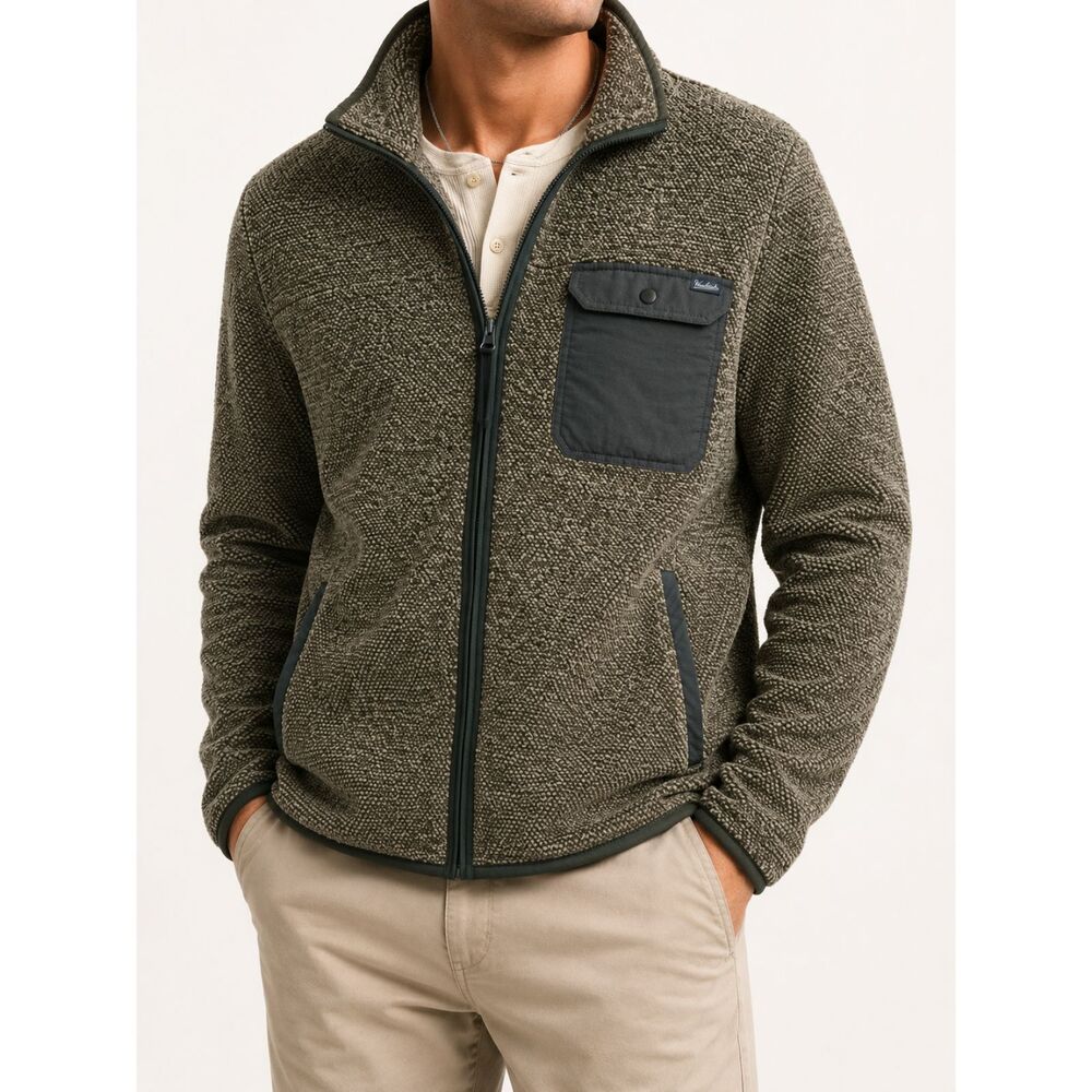 Woolrich Men's XL Full Zip Sweater Fleece Jacket Olive Sherpa Outdoor Hiking